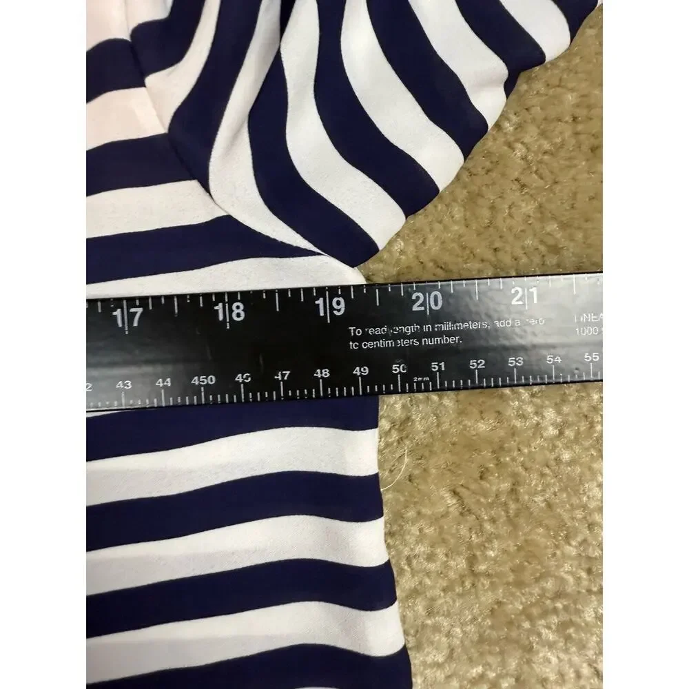 Ann Taylor Loft Women’s Small Top White w/ Navy Blue Stripe Puff Sleeve A052
